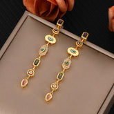 Gold Silver Spectrum Chunky Cubic Zirconia Copper Dangler Earrings Women