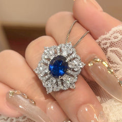 Flower Red Gemstone Silver Cubic Zirconia Necklace Earring Ring Set For Women