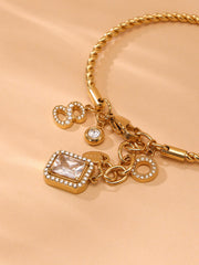 Square No 8 Drop 18K Gold Silver Cubic Zirconia Stainless Steel Charm Bracelet For Women