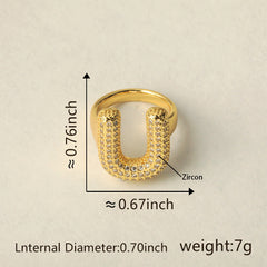 Initial Letter Alphabets Cubic Zirconia 18K Gold Adjustable Ring For Women Group1