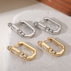 Gold Silver Luxury Geometric Cubic Zirconia Copper Hoop Earrings Women