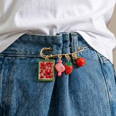 Designer Fruit Gold Plated Enamel Beads Alloy Brooch For Women