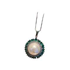 Pearl Green Pink Silver Cubic Zirconia Anti Tarnish Necklace Earring Set For Women