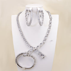 Premium Silver Tone Teardrop Silver Plated CZ Copper Necklace Combo Set