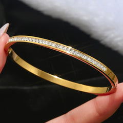 Surface Baguette CZ Gold Stainless Steel Openable Kada Bracelet