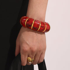 Glossy Multi Gold Resin Stainless Steel Stackable Bracelet