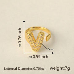 Initial Letter Alphabets Cubic Zirconia 18K Gold Adjustable Ring For Women Group1