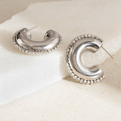 18K Gold Silver Cubic Zirconia Stainless Steel Hoop Earring for Women