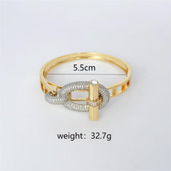Two Tone Lock 18K Gold Silver Cubic Zirconia Anti Tarnish Openable Kada Bracelet For Women