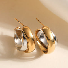 Gold Silver Crossover Stainless Steel Hoop Earrings For Women