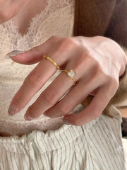 Princess Drop Solitaire Cubic Zirconia 18K Gold Anti Tarnish Free Size Ring Pack Of 2 For Women