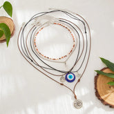 Star Moon Evil Eye Beads Silver Layer Necklace Pendant Chain For Women