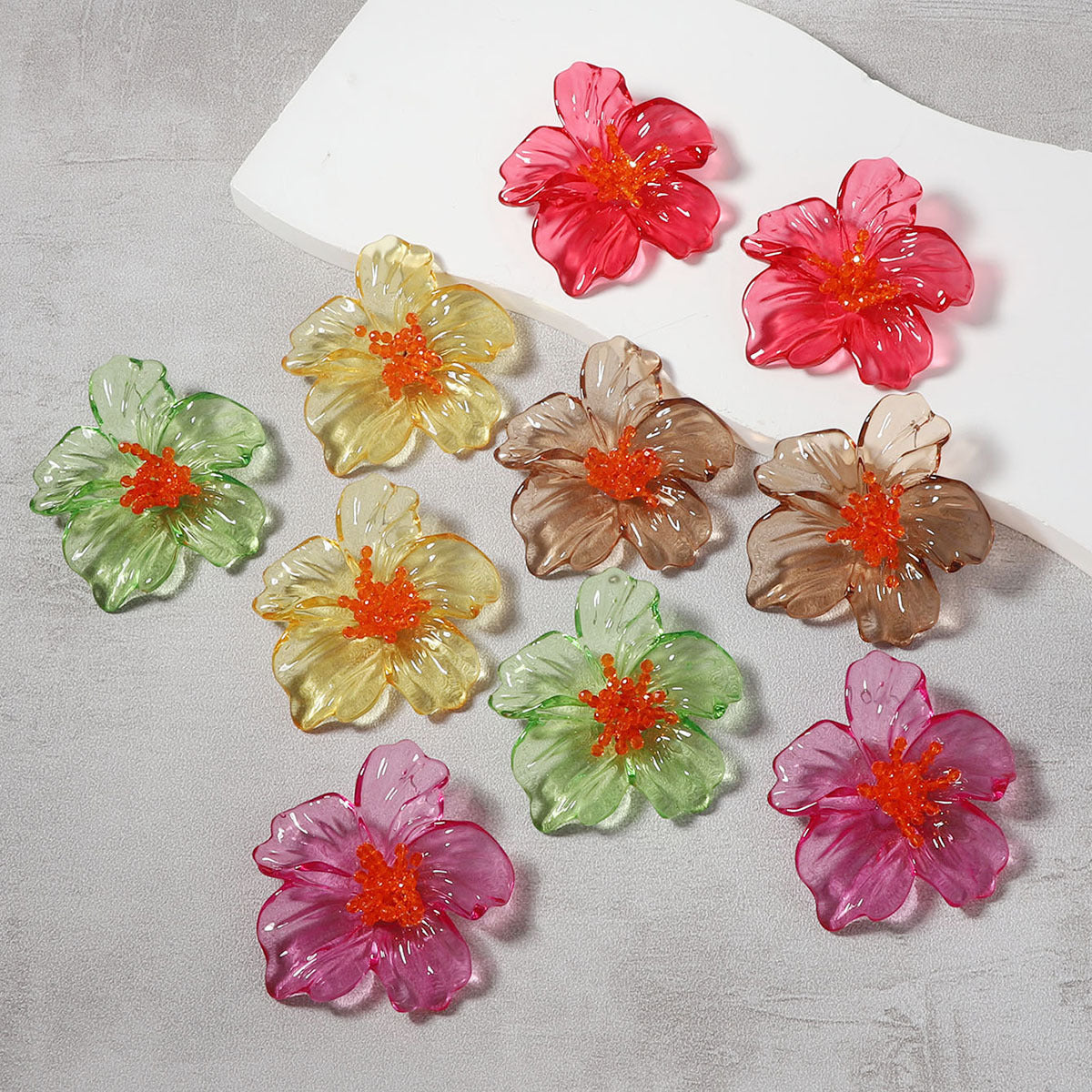 Acrylic Transparent Flower Orange Dangler Stud Earring For Women