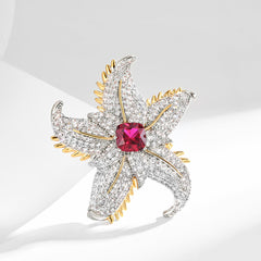 Pink Gold Starfish Cubic Zirconia Copper Anti Tarnish Brooch For Women