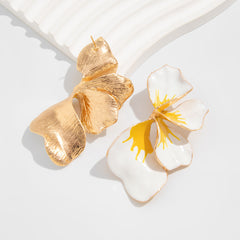 Floral Flower Leaf 18K Gold White Pink Yellow Dangler Earring For Women