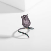 Blue Purple Green Flower Black CZ Copper Adjustable Fancy Ring