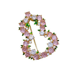 Designer Floral Oval Gold Plated Pink & White CZ Alloy Brooch For Women