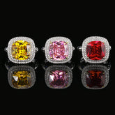 Sqaure Cubic Zirconia Red Pink Yellow Silver Anti Tarnish Adjustable Ring For Women