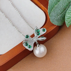 Bow Green White Silver Cubic Zirconia Pearl Anti Tarnish Pendant Earring For Women