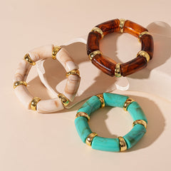 Acrylic Bamboo 18K Gold Blue Beads Stackable Adjustable Bracelet For Women