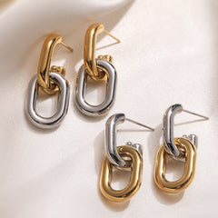 Gold Silver Dual Tone Chain Link Copper Drop Earrings For Women