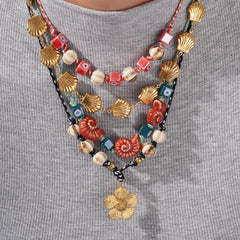 Ocean Shell Flower Evil Eye Beads Multi Thread Necklace For Women
