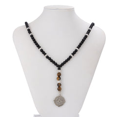 Black Brown Beads Anchor Wheel Silver Long Necklace Chain For Men Women