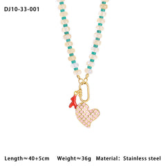 Heart Crystal Multicolor Beads 18K Gold Charm Necklace For Women