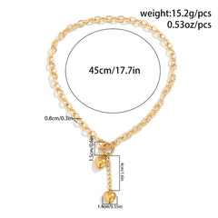 Dual Heart Toggle Lock 18K Gold Necklace Link Chain For Women