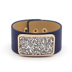 Rectangle Cubic Zirconia Rose Gold Anti Tarnish Wrist Band Leather Bracelet For Women