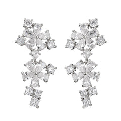 Floral Flower 18K Gold Cubic Zirconia Anti Tarnish Dangler Earring For Women