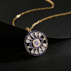 Evil Eye Around Drop Cubic Zirconia 18K Gold Pendant Chain Necklace For Women