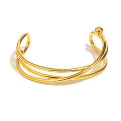 Dual Cross 18K Gold Stainless Steel Anti Tarnish Silver Openable Cuff Kada For Women