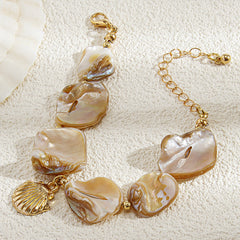 Shell Multi Gemstone Beads 18k Gold Anti Tarnish Bracelet For Women