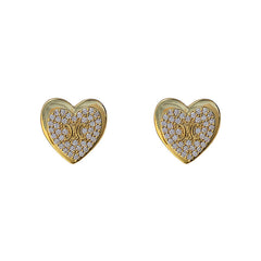 Heart 18K Gold Silver Cubic Zirconia Anti Tarnish Stud Earring Pair For Women