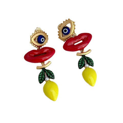 Lips Evil Eye Red Blue 18K Gold Dangler Anti Tarnish Earring For Women