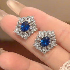 Flower Red Gemstone Silver Cubic Zirconia Necklace Earring Ring Set For Women