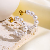 Elegant Faux Gold Pearl Anti Tarnish Stainless Steel Hoop Earrings