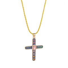Cross Rosary Prayer Crystal Enamel 18K Gold Thread Anti Tarnish Necklace Pendant For Women