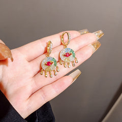 Multi Color Evil Eye Silver Plated Cubic Zirconia Alloy Dangler Hoop Earrings