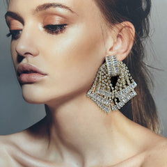 Sparkling Diamond Zircon Baguette Gold CZ Layer Dangler Earring
