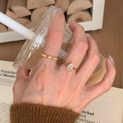 Princess Drop Solitaire Cubic Zirconia 18K Gold Anti Tarnish Free Size Ring Pack Of 2 For Women