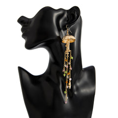 Star Fish Bohemian Beads Crystal 18K Gold Jhumki Dangler Tassel Earring For Women