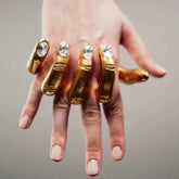 Molded Finger Yellow Gold Plated Rhinestone Crystal Adjustable Ring