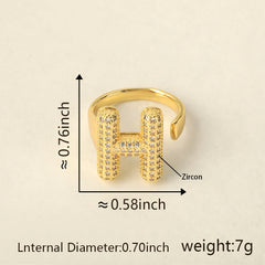 Initial Letter Alphabets Cubic Zirconia 18K Gold Adjustable Ring For Women Group1