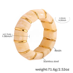 Glossy Resin Multicolor 18K Gold Stainless Steel Bracelet Adjustable stackable For Women