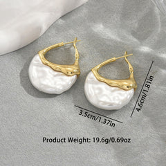White Modern Abstract Gold Pearl Copper Hoop Earrings For Women