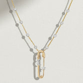 Celestial Safety Pin Gold Silver Plated CZ Stainless Steel Necklace