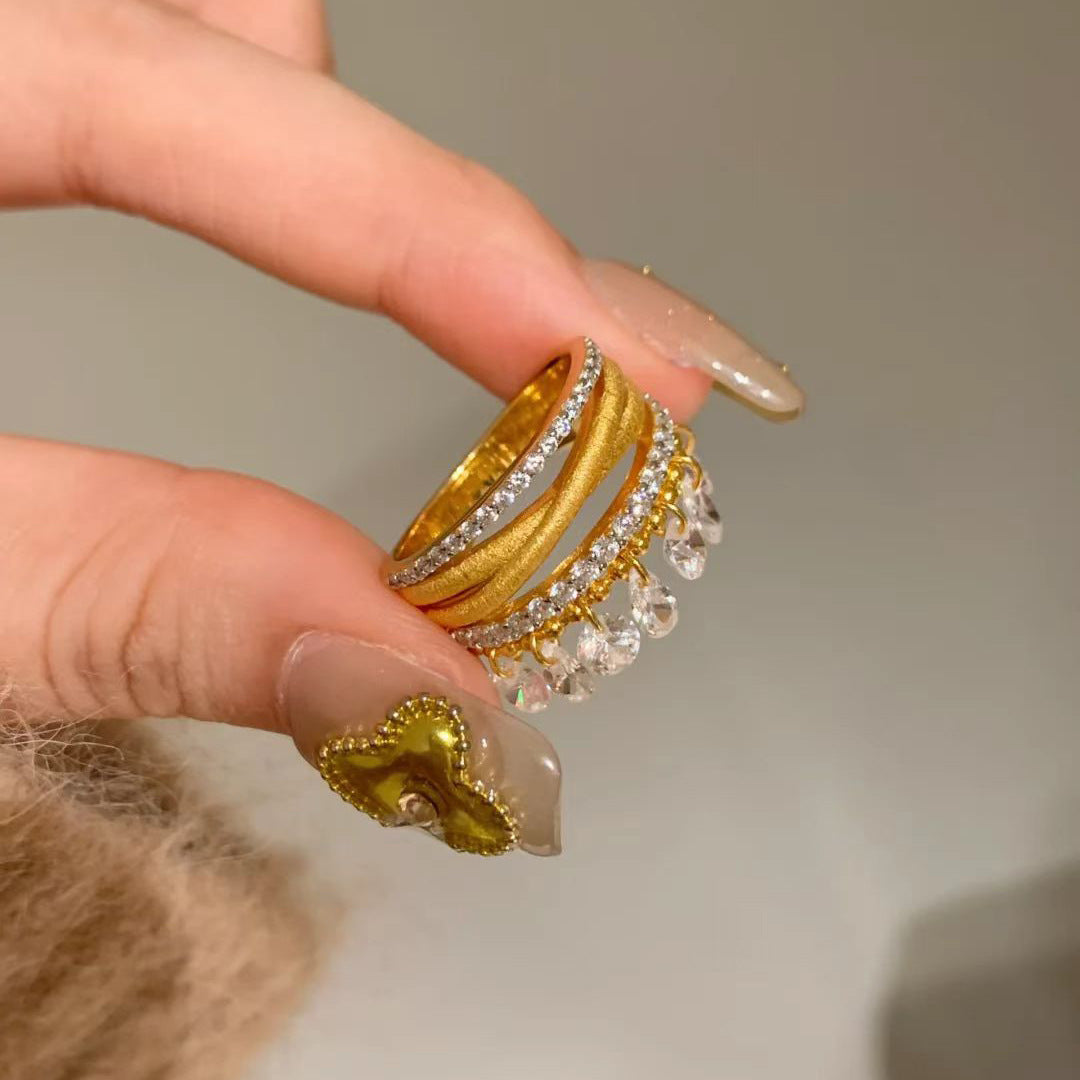 Two Tone Cross Over Cubic Zirconia Charm Anti Tarnish Free Size Ring For Women