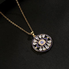 Evil Eye Around Drop Cubic Zirconia 18K Gold Pendant Chain Necklace For Women
